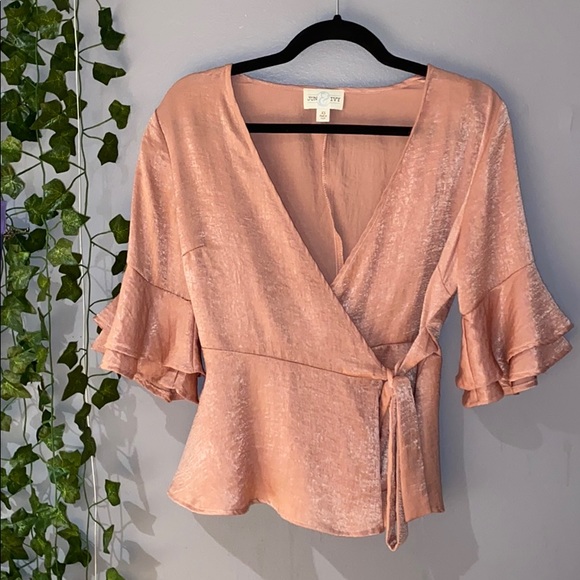 Woman's Jun & Ivy Pink Tie Short Sleeve Top XS - Picture 9 of 9